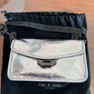 rag & bone Silver Crossbody Bag with Metallic Finish and Unique Texture